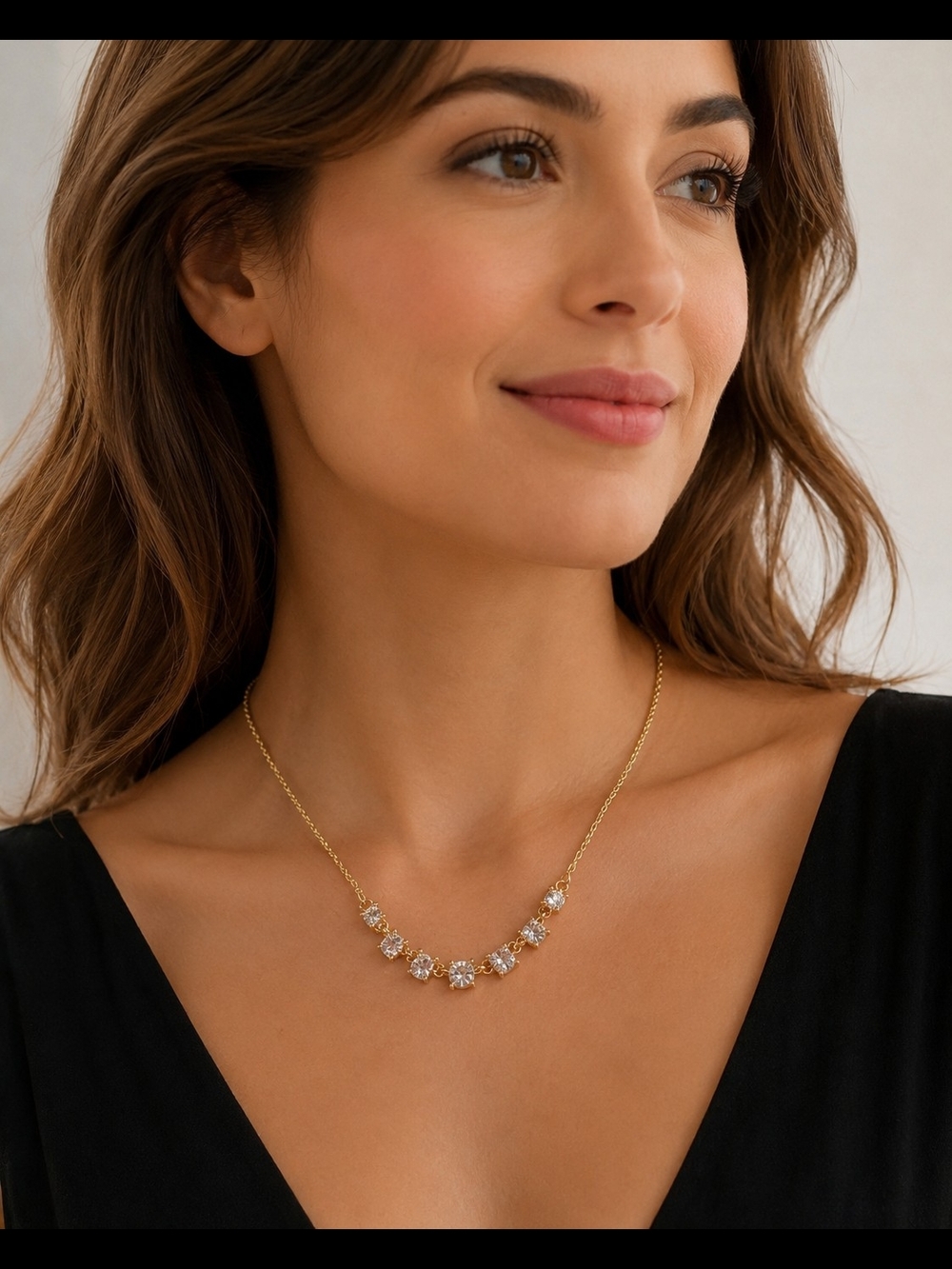 Avon Gold-Tone Necklace with Clear Crystal Stations